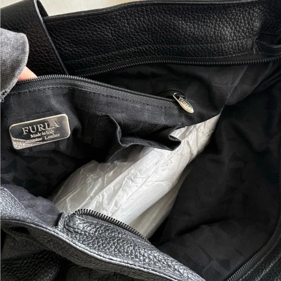 Furla Black Leather Shoulder Bag with Chain Straps - Picture 5 of 9